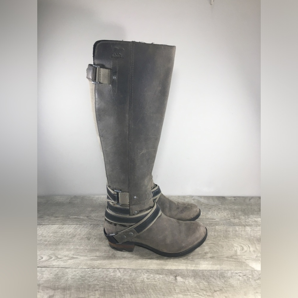 SOREL Women's Olive-Gray Lolla Tall NL2270 Leather Riding Knee High Boots Size 6